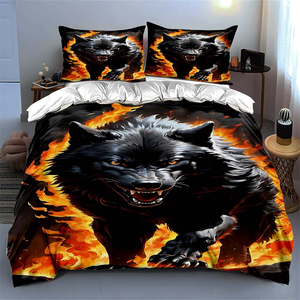 

Wolf Pattern Flames Bedding Duvet Cover Set Duvet Cover Pillowcases Home Decor Birthday Gift (1 * Duvet Cover 2 * Pillowcases, without duvet insert) 135x200cm