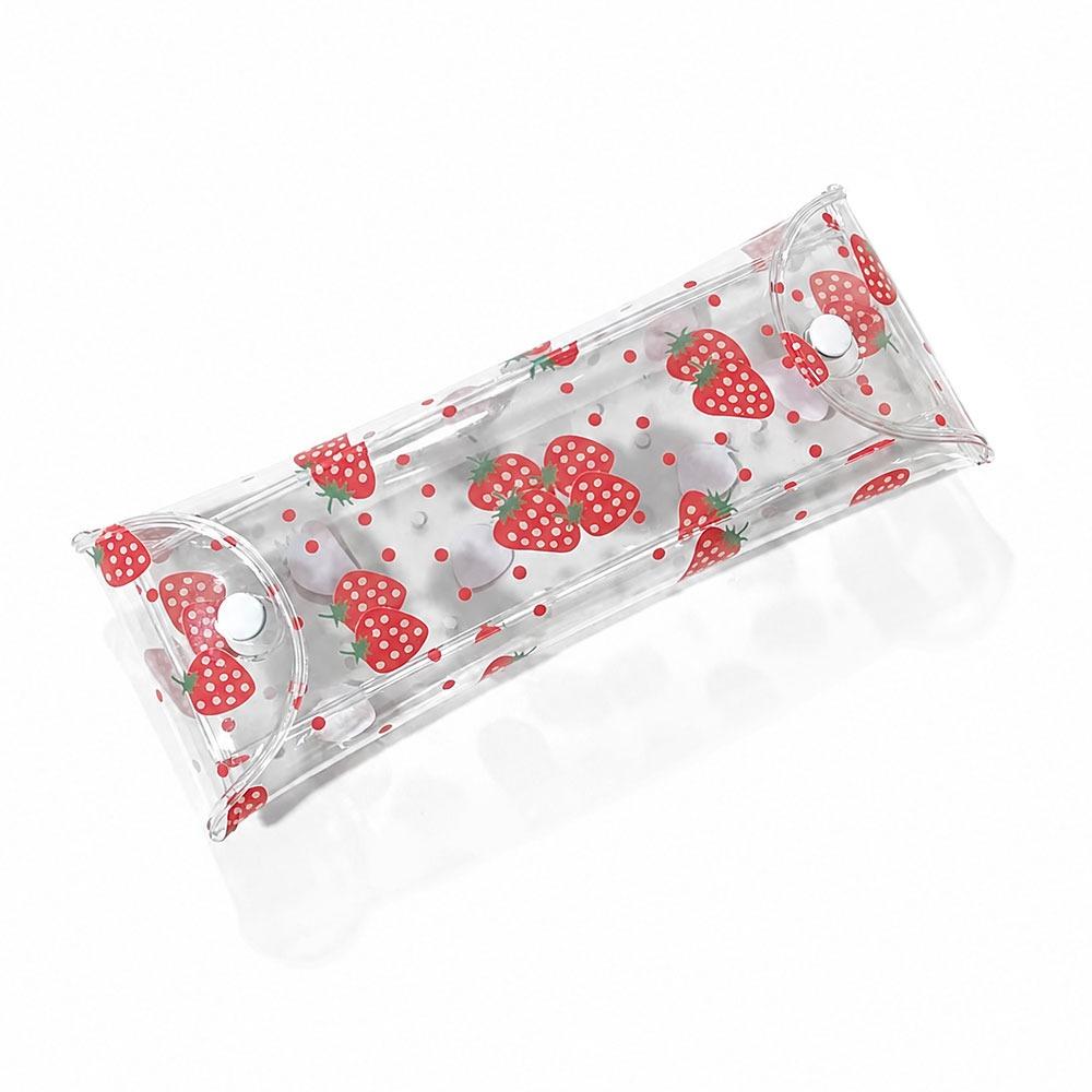 Transparent Pen Bag Strawberry/Cherry Print Stationery Pouch Simple Pencil Pouch Students Gift