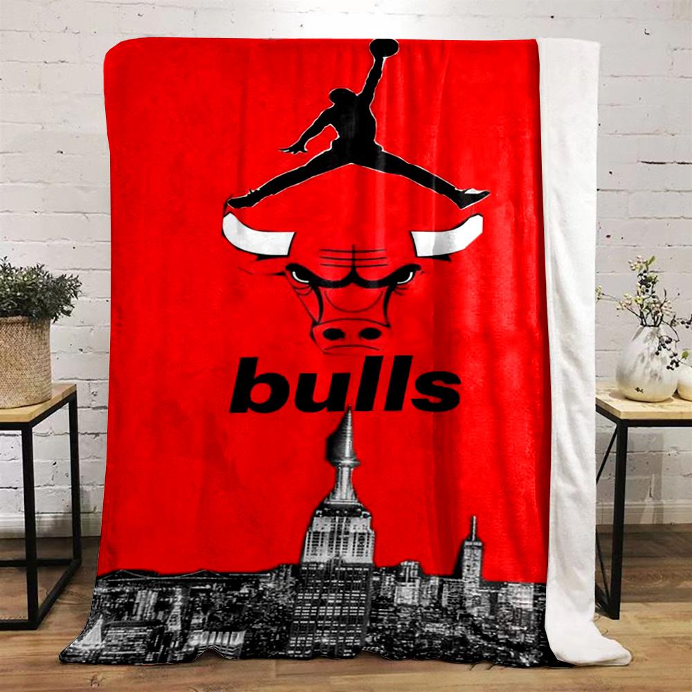 Chicago Bulls Logo & Stadtbild Design Flanelldecke für Schlafzimmer, Wohnzimmer, Sofa und Nickerchen-Sofas