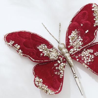 Glitzer Weihnachten Künstlicher Schmetterling Stoff Kunststoff mit Clip Weihnachtsbaumdekorationen Bunt Funkelnd