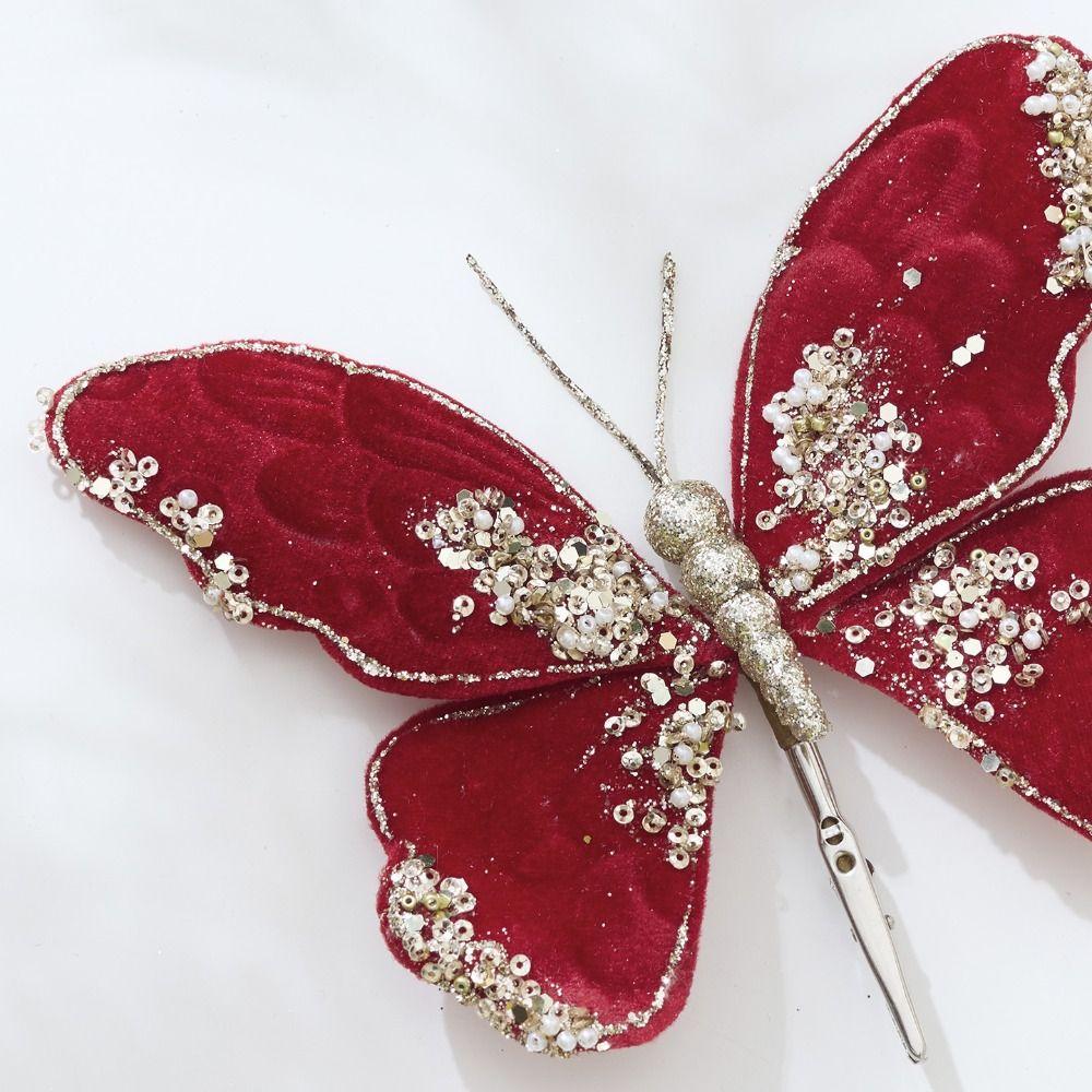 Glitter Christmas Artificial Butterfly Fabric Plastic Christmas Hanging Decoration  Christmas Decor
