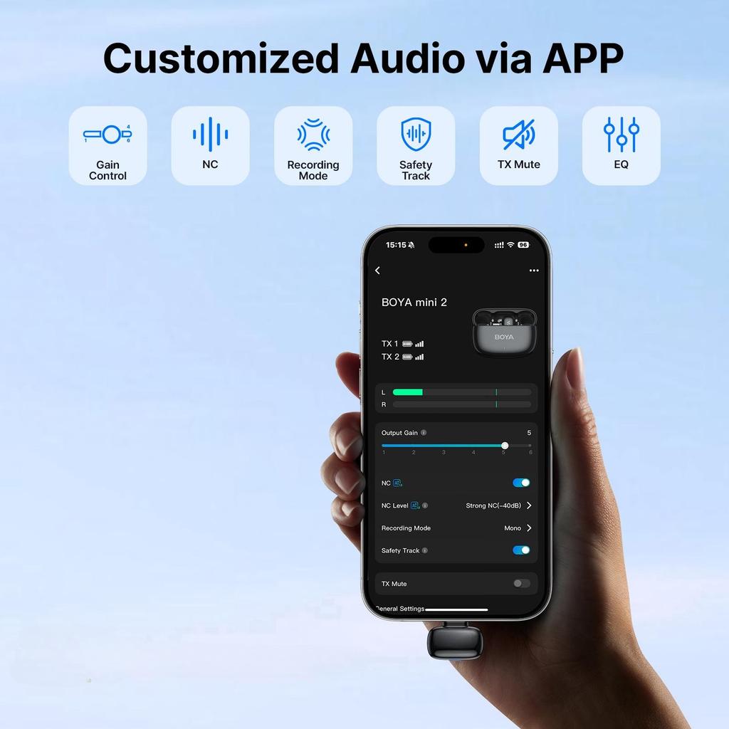 Mini 2 Wireless Lavalier Microphone for Type‑C IPhone No Case, AI Noise Cancel for Vlogging Live Stream Interview Recording Anti-interference Strong