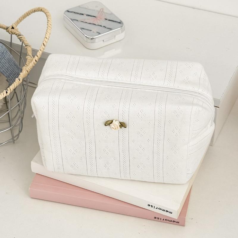Маленькая розовая восьмиугольная сумка из вязаного хлопка Свежая и сладкая Девушка Ins Стиль Большая вместимость Портативная сумка для хранения косметики