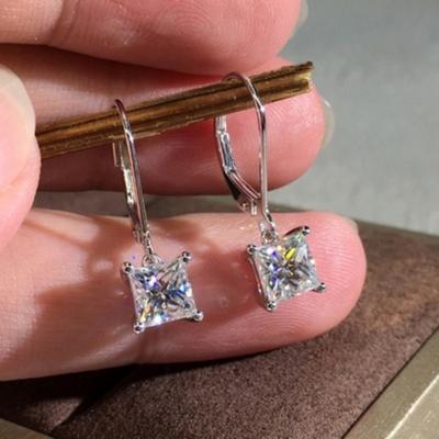 Women Princess Cut Cubic Zirconia Dangle Leverback Earrings Jewelry Gift