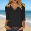Damen V-Ausschnitt Locker Geschnittenes T-Shirt Lässiges Leinen Baumwollmischung Oberteil Langarm Basic Pullover Entspannte Passform Bluse für den Täglichen Gebrauch