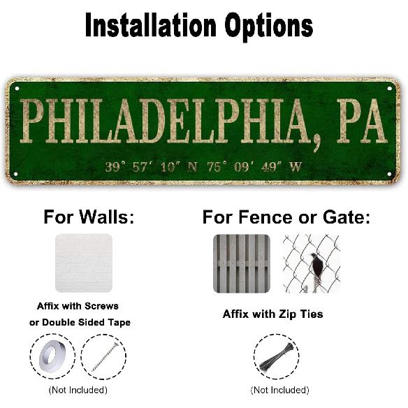 LINStore Philadelphia, PA City Sign Vintage Metal Wall Art Office/Home/Classroom Decor 4” X 16”