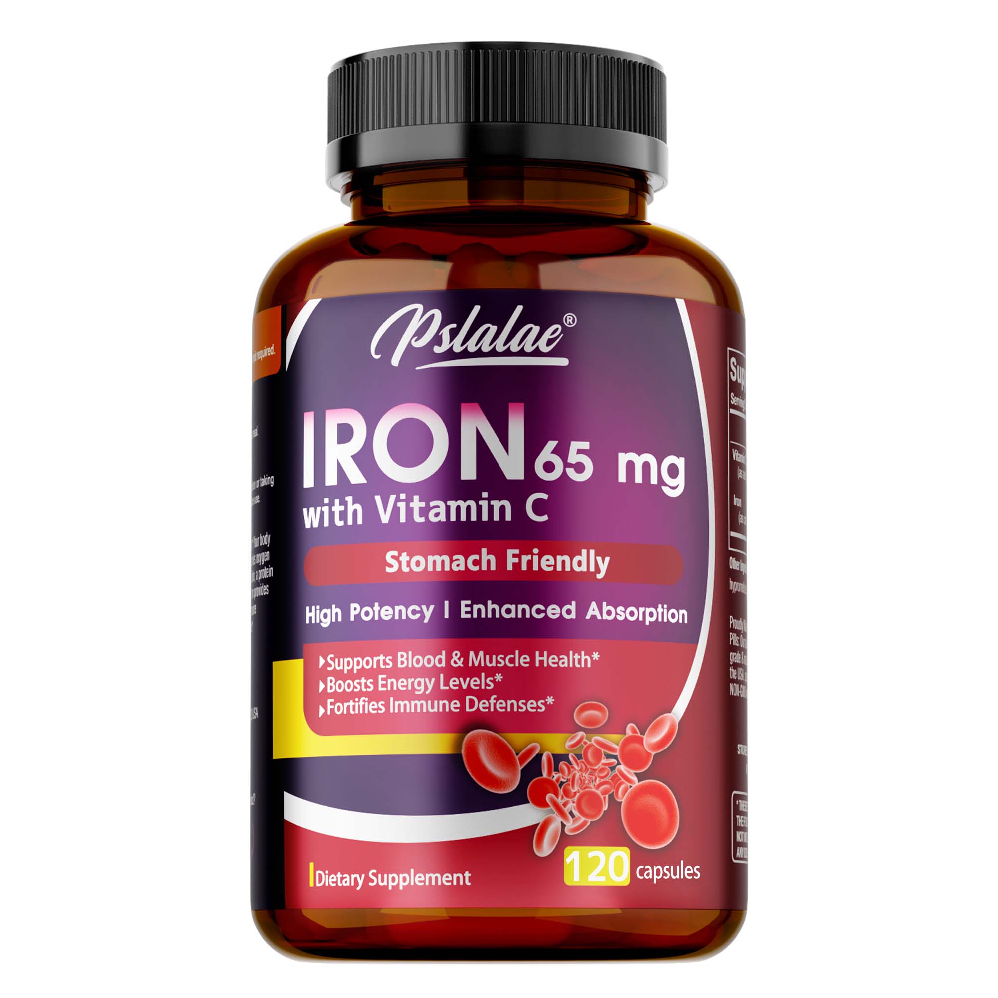 Pslalae Iron Dietary Supplement, Contains Vitamin C Essence, Daily Nutritional Supplement 120*1