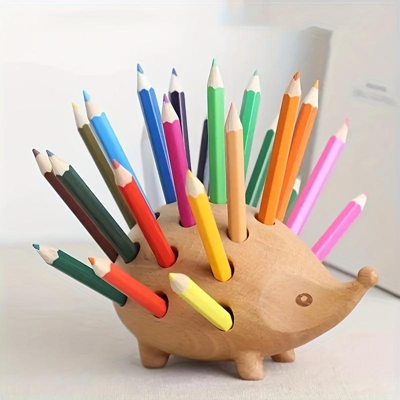 1pc Hedgehog-Shaped Resin Pen Holder Organizer - Cute Cartoon Desk Storage with Colorful Pencil Design, Tension-Mounted Lightweight