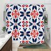 Mexican Folk Art Shower Curtain Red Blue Symmetrical Flowers On White Traditional Tile-Inspired Pattern For Boho Bathroom Decor