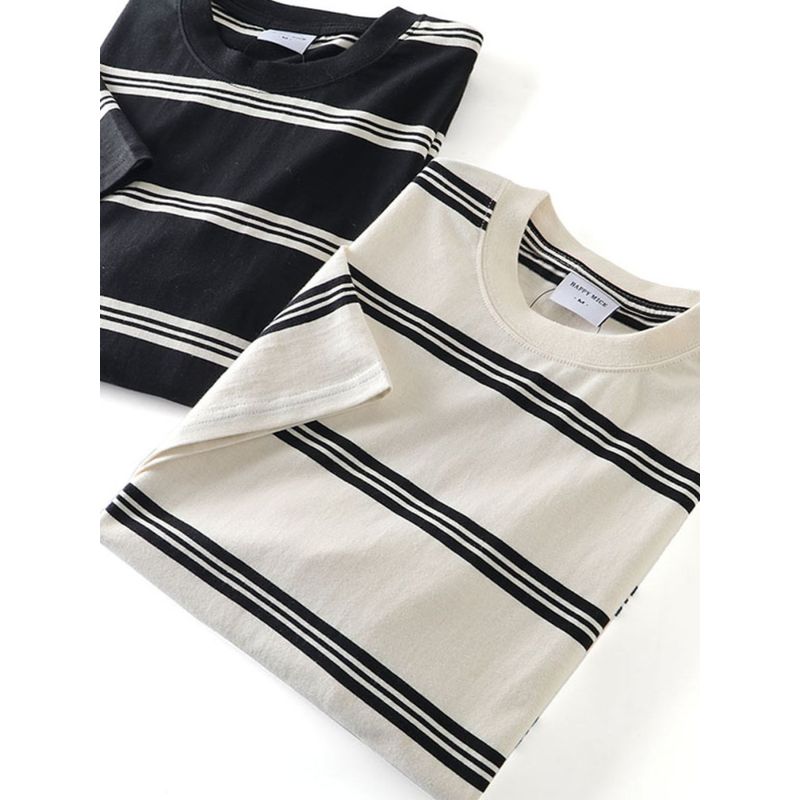 American Retro Pure Cotton Short Sleeve T-Shirt Men's 2024 New Arrival Summer Stripes Bottoming Shirt Export Export Cotton T-shirt