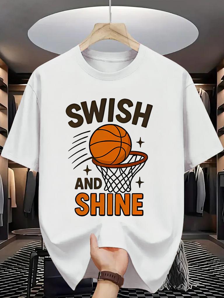 Sports Unisex Short Sleeve Tshirt Swish And Shine Basketball Net Ball Print O Neck Tee Basketball Lover Male Casual Fashion Tops