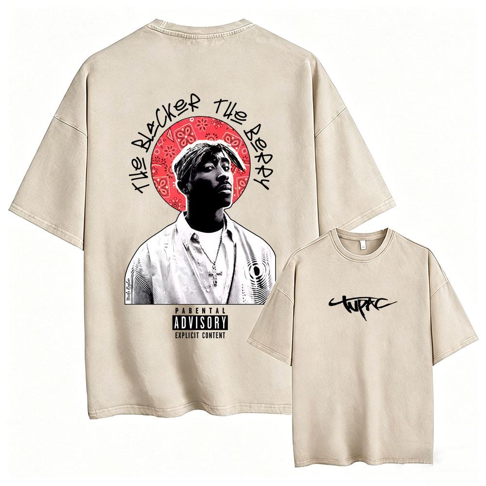 Rapper Tupac 2pac All Eyez On Me Cross Vintage Washed T Shirt Men Hip Hop Fashion Retro Tshirt Mens Casual Oversized Tshirts