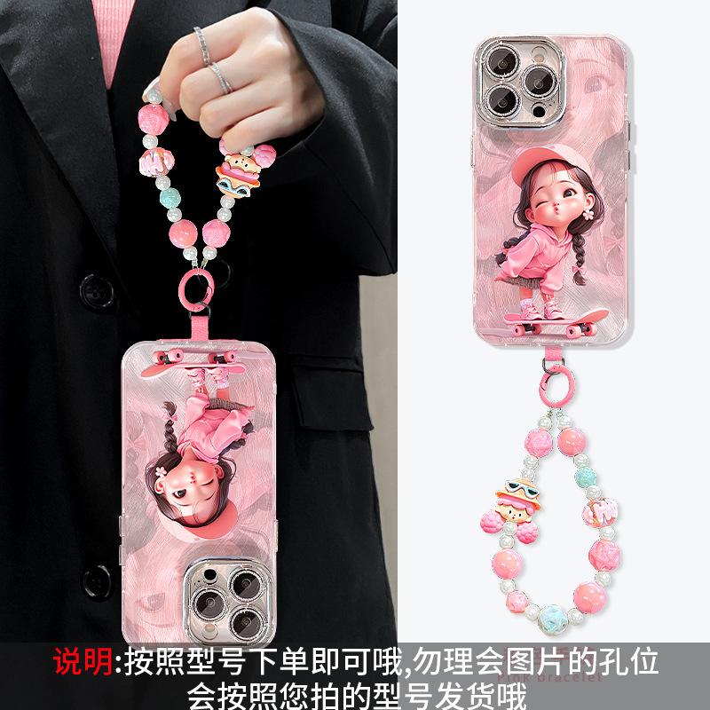 Skateboard Girl Chain for Apple 17 Feather Yarn Mobile Phone Case Iphone15promax Cute 16 Cartoon 14 Outside
