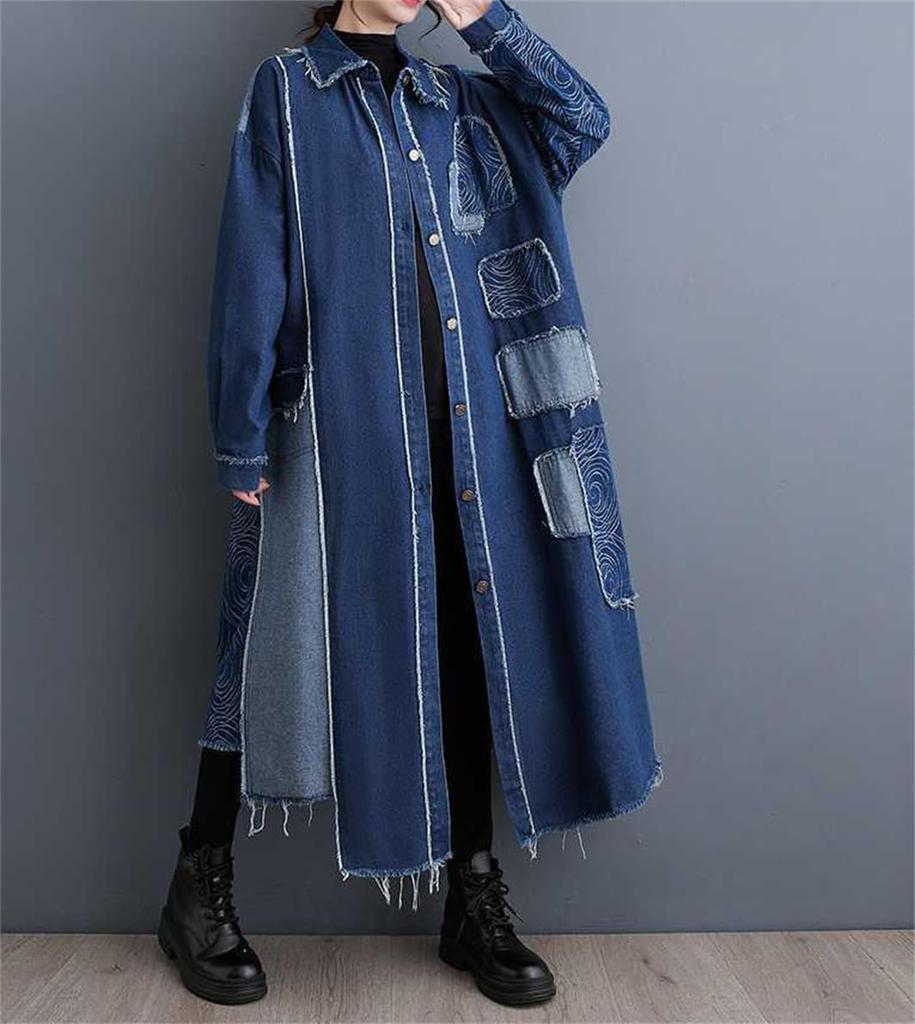 Mouhoukyou Cappotto Lungo in Denim Oversize da Donna Giacca Maxi Lunga Taglia Unica