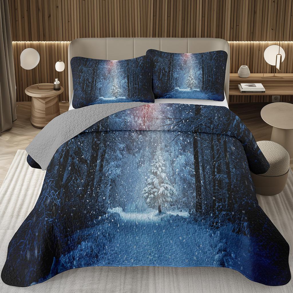 Forest Bedspread Queen/Twin, Nature Scenery Quilt Set, Soft Lightweight Botanical Tree Coverlet, Rustic Farmhouse Bedding Set