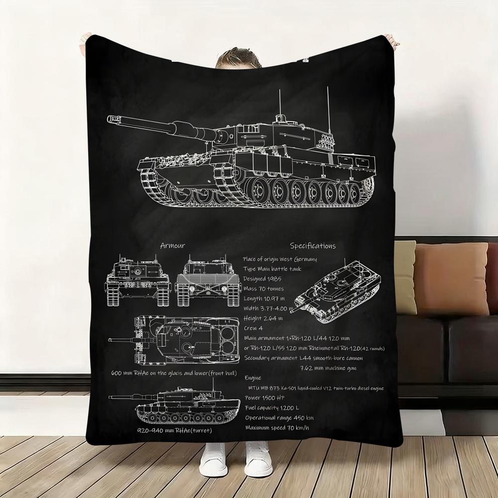 Tanks Blueprint Black  Heavy Tank Throw Flannel Fluffy Soft Blanket Warm Skin-Friendly Throw for Sofa Bed Office Nap Winter