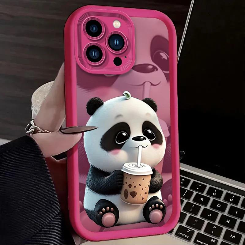 Milk Tea Time Panda INS For Samsung Galaxy Case S24 S23 S22 S21 Ultra Plus Fe A55 A54 A53 A52 A35 A25 A15 A14 5G Phone Y2k Cover