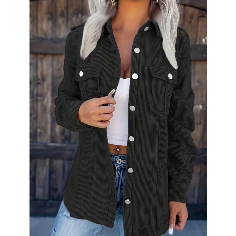 [Chic Long Sleeve] Elegant Light Blue Corduroy Jacket for Women | Polyester | Machine Washable | Fall/Winter