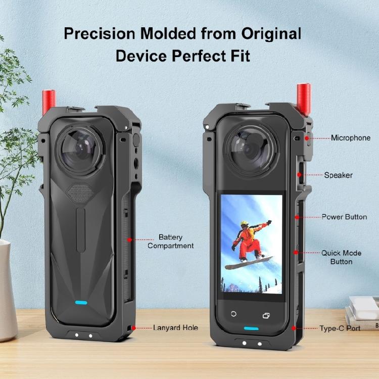 Reinforced Aluminum Frame Cage For 360 X5 Camera Housing Shell Quick Installation Exposed Battery Compartment