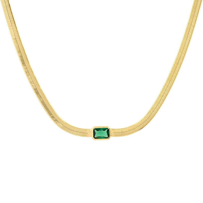 2026 New 18k Gold Plated Chain Necklace Women with Cubic Zircon,Green Stone Rainbow CZ Snake Necklace Adjustable Choker Jewekry