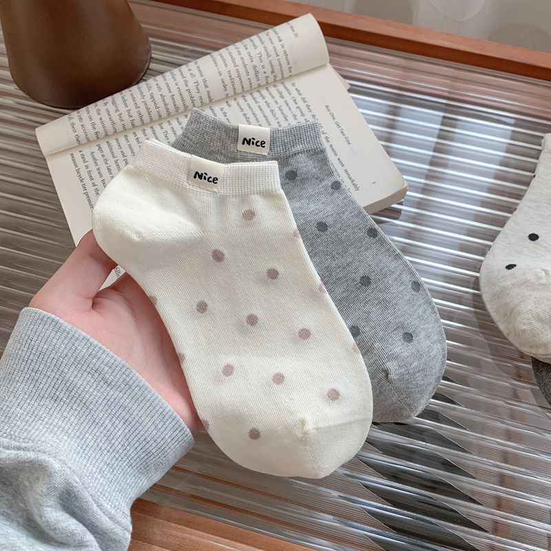 Polka Dot Nice Standard Versatile Trendy Short Boat Socks Casual Simple Socks Thin Cotton