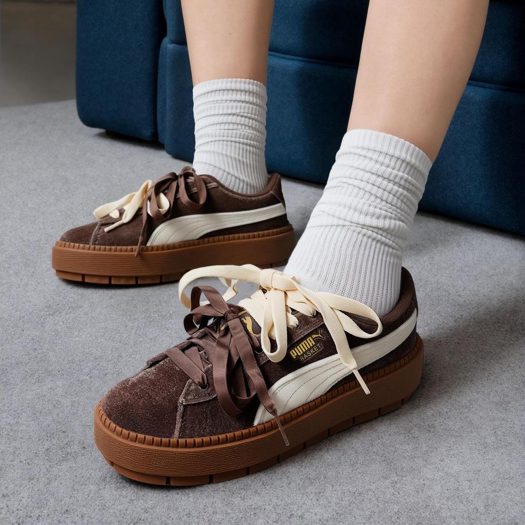 Puma Platform Comfortable Versatile Durable Low-Top Sneakers Women Sneakers Coffee-Brown 406752-02