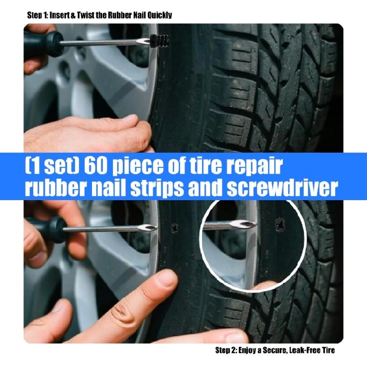 60pcs Reliable Tire Puncture Repair Plugs and Screwdriver Kit for Immediate Leak Stopping In Automotive Tires On Outdoor Adventures