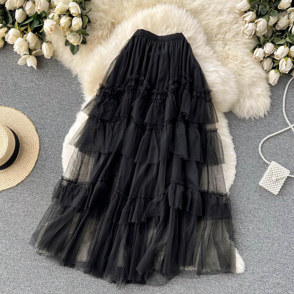 

Весенне-летняя сетчатая юбка тонкая и универсальная плиссированная юбка А-силуэта юбка-торт модная юбка феи One Size хаки