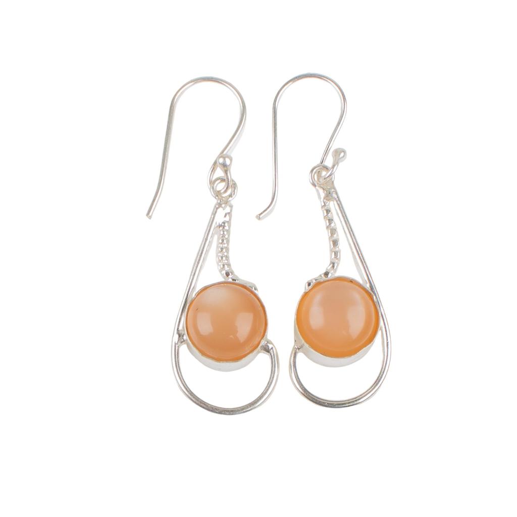 Natural Peach Moonstone Gemstone 925 Sterling Silver Customized Hook Earrings 1.90" For Engagement Gift EE-57-30