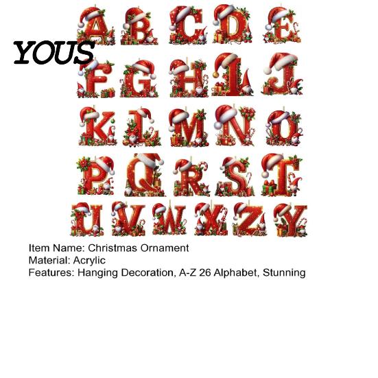 Hanging Decoration 26 Pcs Letters Christmas Ornaments, A-Z Alphabet Acrylic Tree Ornament Decoration, Personalized Initial Pendant with Santa Hat for