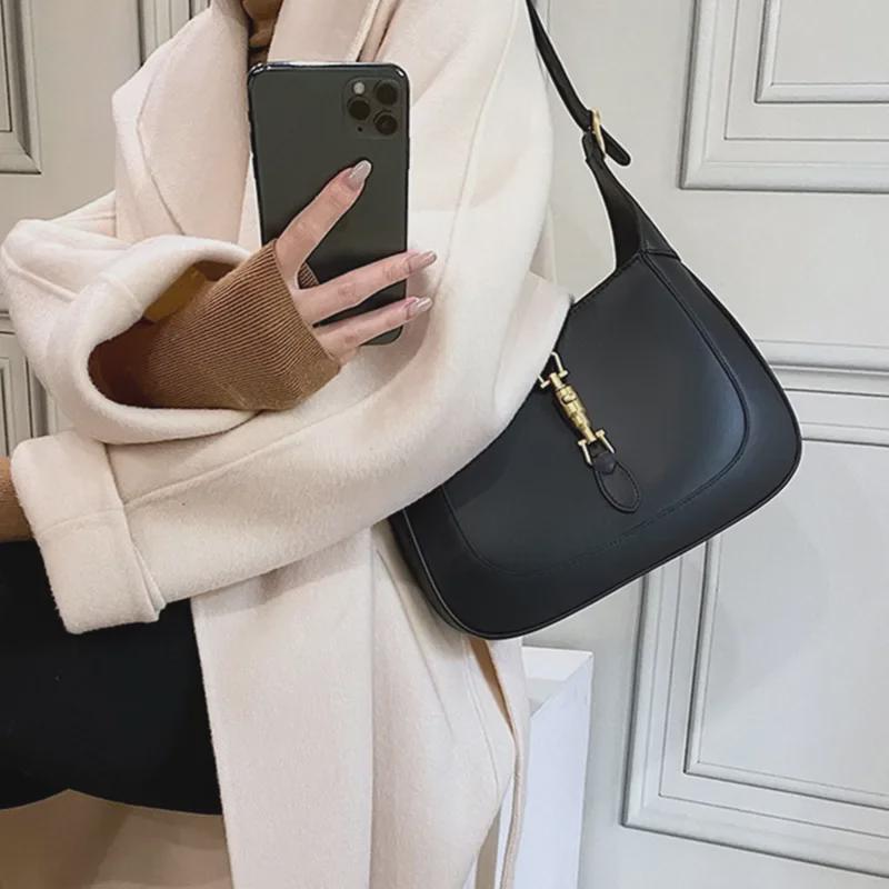 "2025 Women's Fashion Genuine Leather Single Shoulder Bag with Lock – Underarm Style Casual Handbag”
