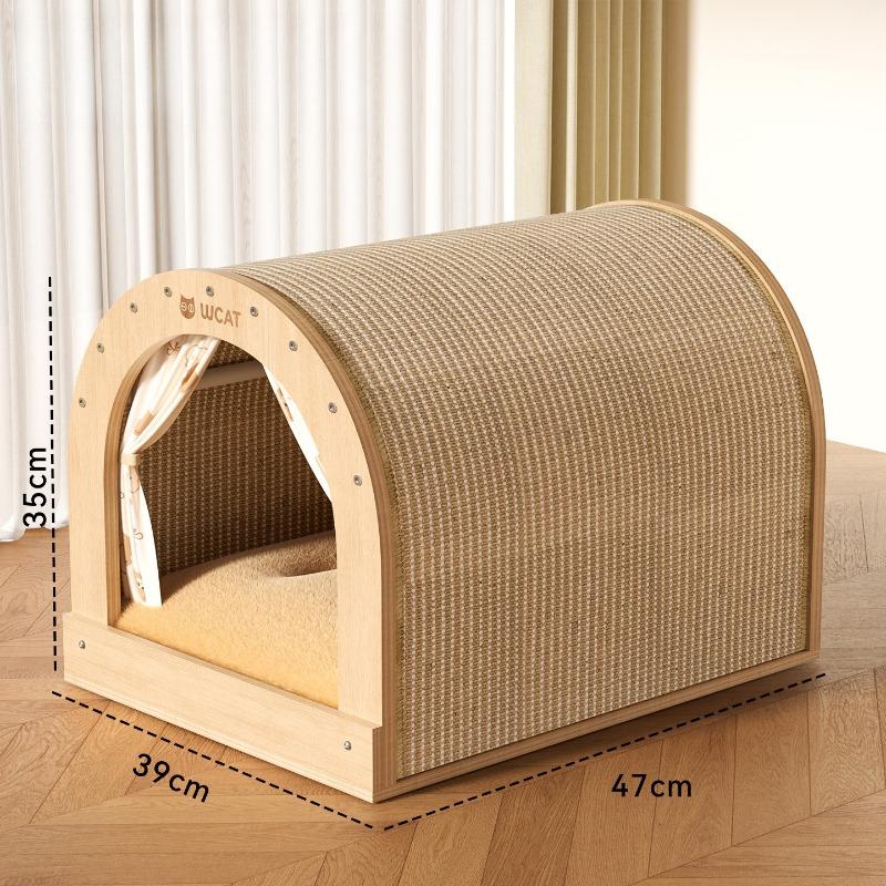 

Sisal Curved Closed Cat House With Curtain All Seasons Scratcher Claw Grinding Comfortable Nest For Adult And Young Cats Daily жёлтый