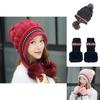Elegant Fashion Winter Hat Gloves Set For Women With Warm Knit Beanie And Pompoms