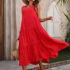 Women's Elegant Holiday V-neck Tiered Patchwork Hem Loose Dress