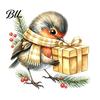 Creative Gift Ideas Christmas Bird Static Window Sticker, Cute Watercolor Glass Stickers with Pine Branch, PVC Waterproof Film Clings for Holiday