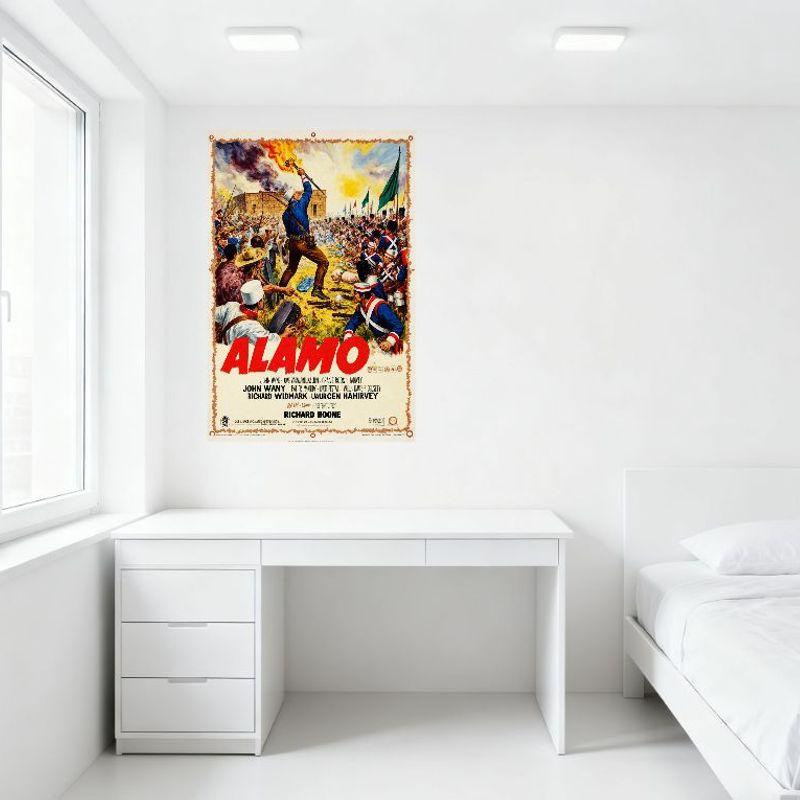 Vintage 'The Alamo' Movie Poster Metal Tin Sign, John Wayne Laurence Harvey Richard Widmark Richard Boone Cast, Battle Scene Wal