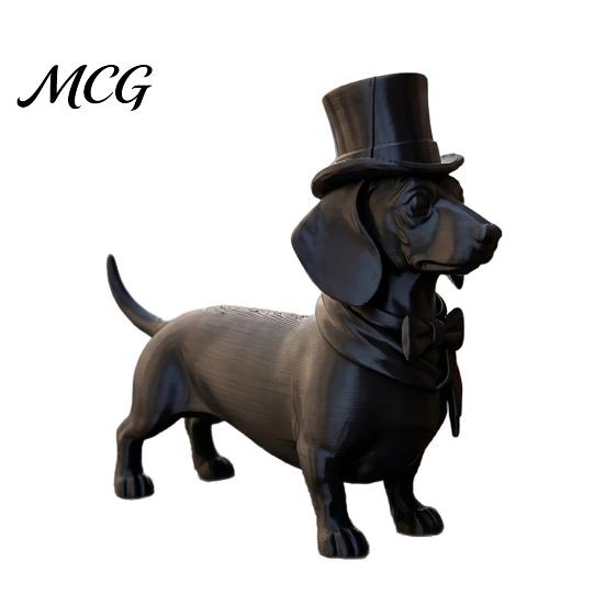 Black Resin Dog Sculpture 3D Printed Gentleman Dachshund Figurine, Elegant Desktop Ornament, Animal Solid Matte Art Statue for Home Office Decor Gift чёрный