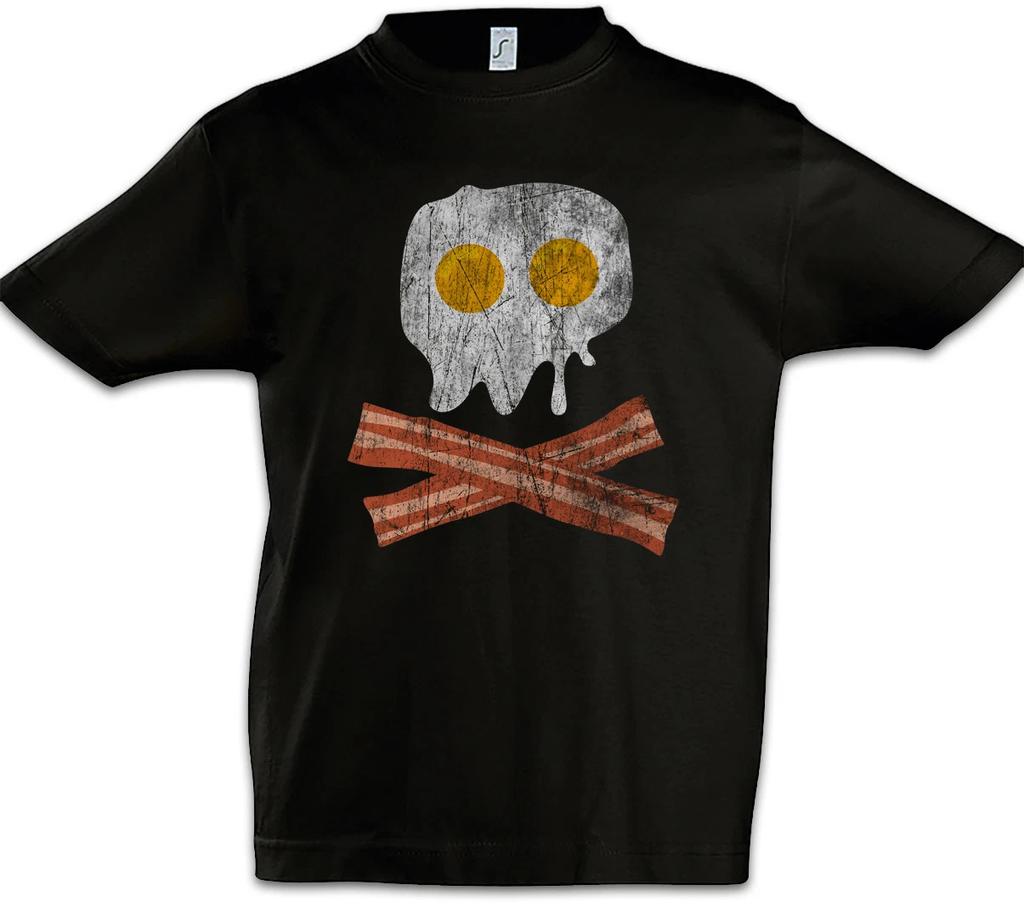 Bacon & Egg Skull Boys Kids Boys T-Shirt Fried Egg Fun Geek Nerd Pirate Bones Addicted