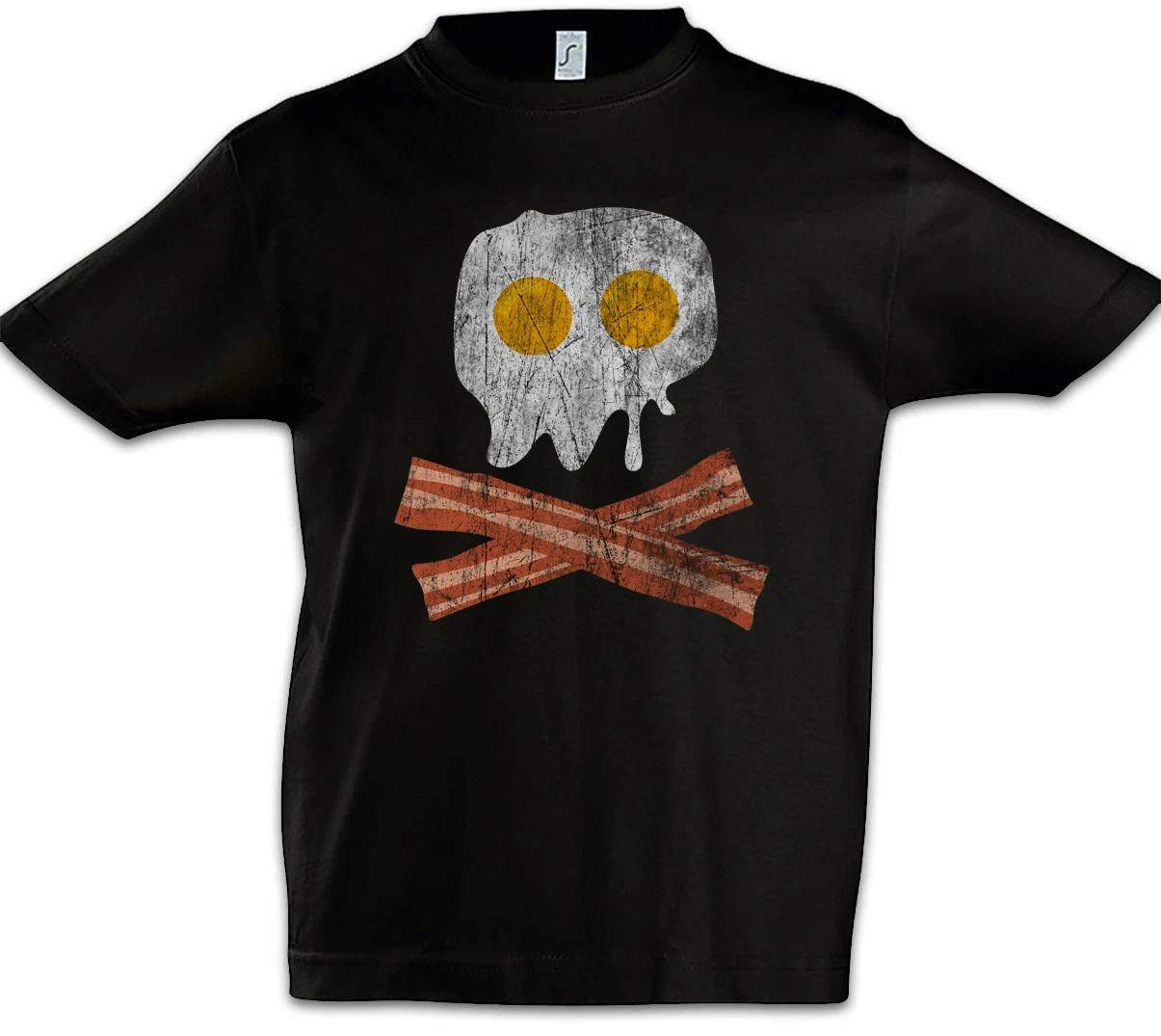 Bacon & Egg Skull Boys T-Shirt Fried Egg Fun Geek Nerd Pirate Bones Addicted 110