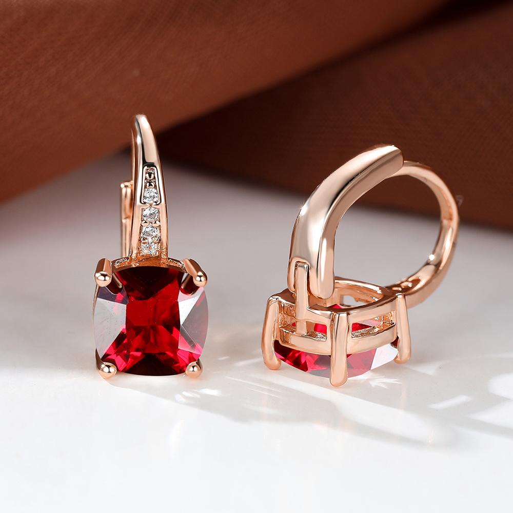 Square Stone Red Crystal Zircon Small Hoop Earrings For Women Vintage Rose Gold Color Ear Buckle Wedding Jewelry Versatile Gifts