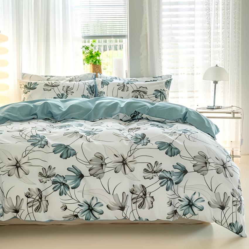Elegant Floral Print Duvet Cover Set Flower Print Bedding Set Machine Washable Lightweight For Bedroom For Summer