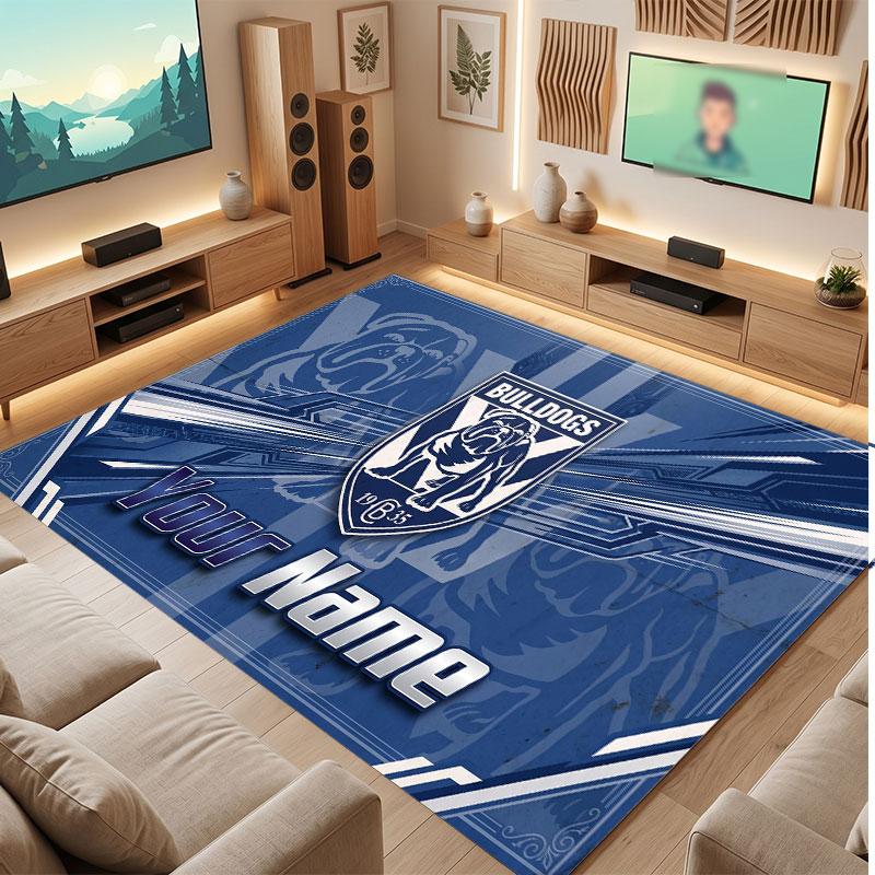 Canterbury-Bankstown Bulldogs Personalisierter Kristall-Samt-Teppich, Benutzerdefinierter Namens-Text Weicher Anti-Rutsch-Teppich für Wohnzimmer Schlafzimmer