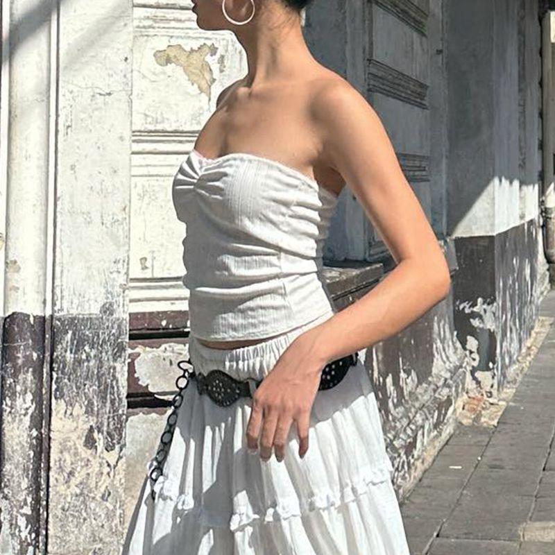 

Французский стиль ретро чистый желание маленький топ торт А-силуэт топ-труба White Tube Top S