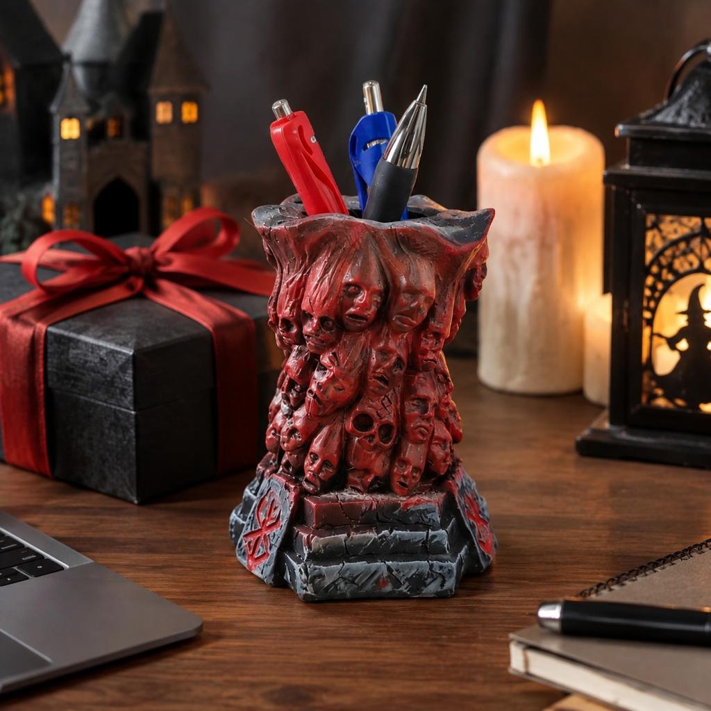 Halloween Pen Holder, Gothic Desk Pencil, Skeleton Ornament for Home Tabletop