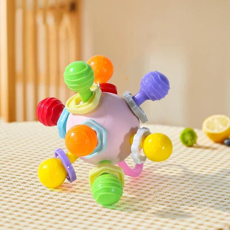 Montessori Baby Toys 0 12 Months Rotating Rattle Silicone Teething Toys Ball Grasping Activity Development Baby Sensory Toy