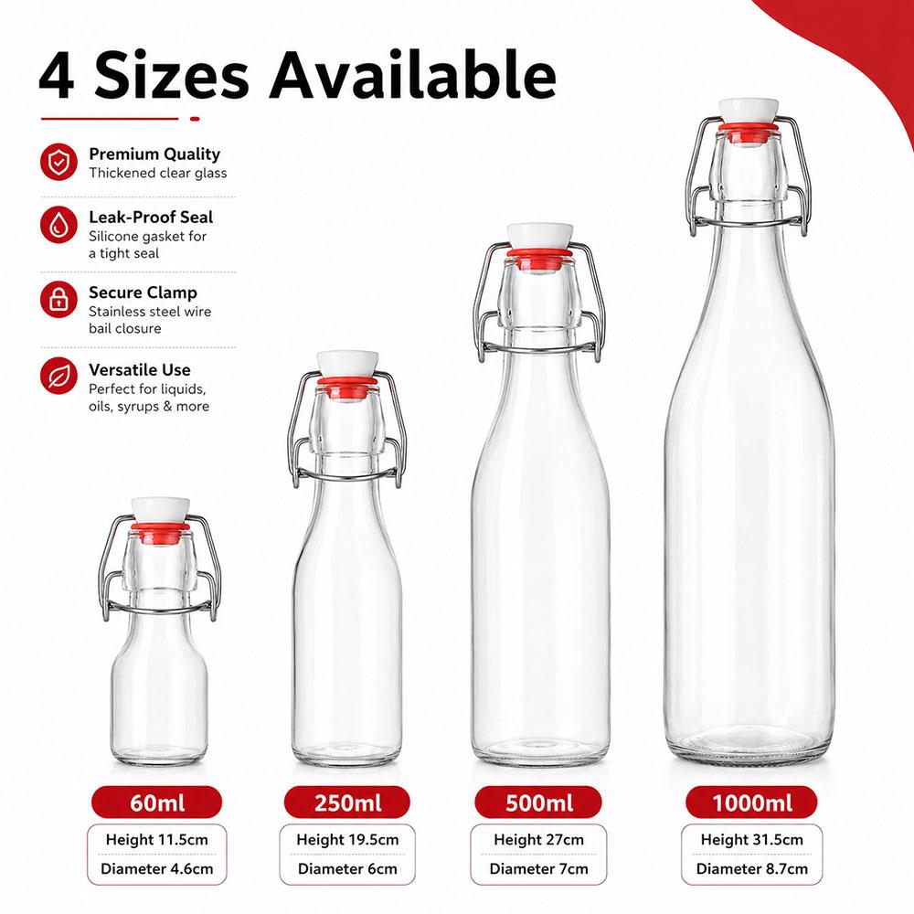 Swing Top Glass Bottles with Lids, Airtight Flip Top Bottles for Kombucha Beer Syrup Vanilla Extract Gift