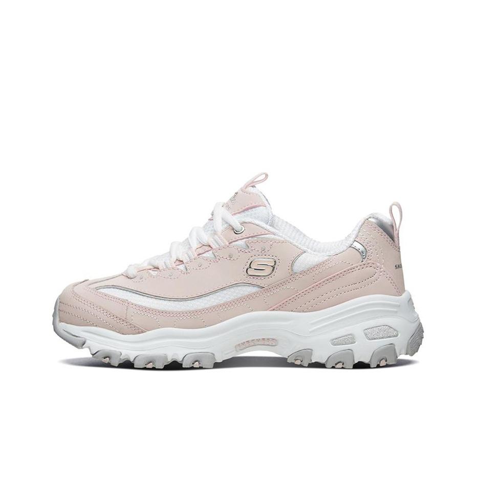 Skechers Women's Pink/White Dlites 1.0 Mesh Leather Fashion Shock Absorbing Durable Lightweight Increased Height Low Top Dad Shoes Sneaker 11930-Lpkw Cm
