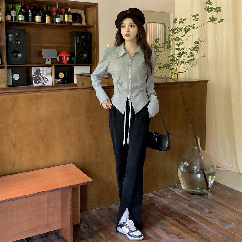 POLO Neck Pleated Slim Top Women's French Solid Casual Irregular Tops Vintage Harajuku Korean Y2k Top Spring and Summer