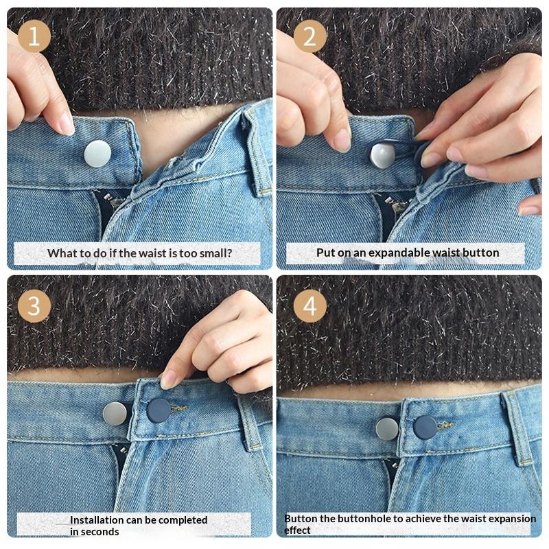 Elastic Pants Extension Buckle with Adjustable Rubber Stretch for Waistband Relief Men Women Daily Wear Office School