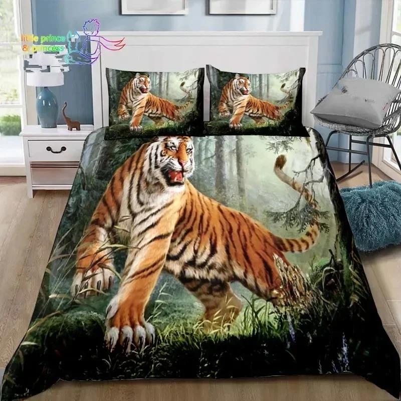 Retro Forest Tiger Bedding Set Single Twin Full Queen King Size Bed Set Adult Kid Bedroom 3D Print Animal Bedding Gift